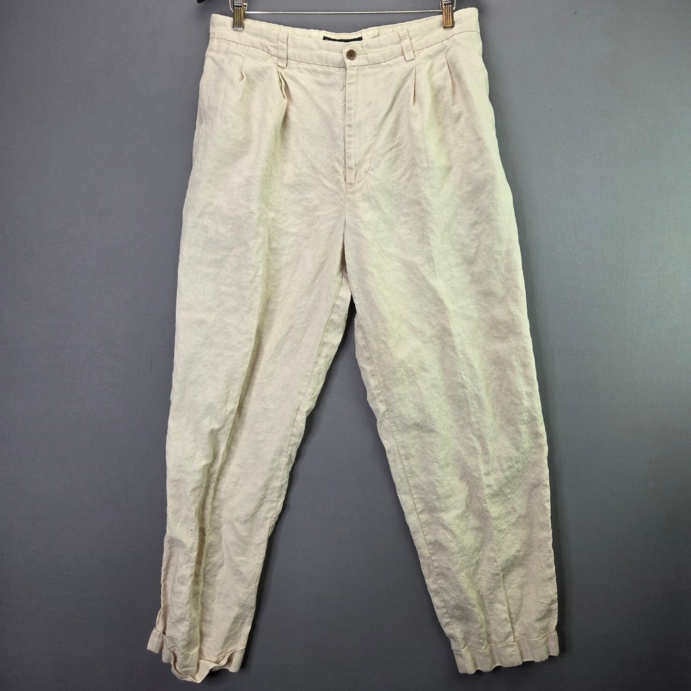 Banana Republic Smithfield Pants 36R Beige 100% Linen Pleated Vintage Trousers